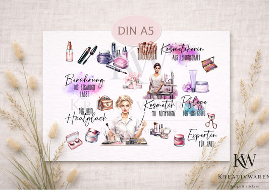 Rub Ons „Kosmetikerin“ – DIN A5 Rub-On Sheet, randlos