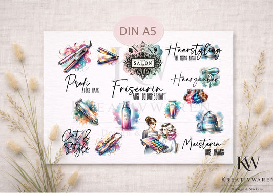 Rub Ons „Friseurin“ – DIN A5 Rub-On Sheet, randlos