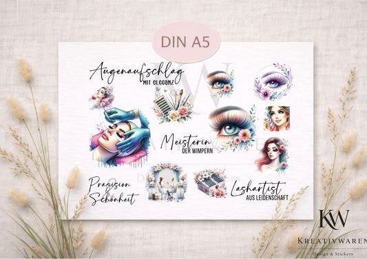 Rub Ons „Wimpernstylistin“ – DIN A5 Rub-On Sheet, randlos