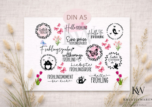 Rub Ons „Frühlingszauber & Hallo Frühling“ – DIN A5 Rub-On Sheet, randlos