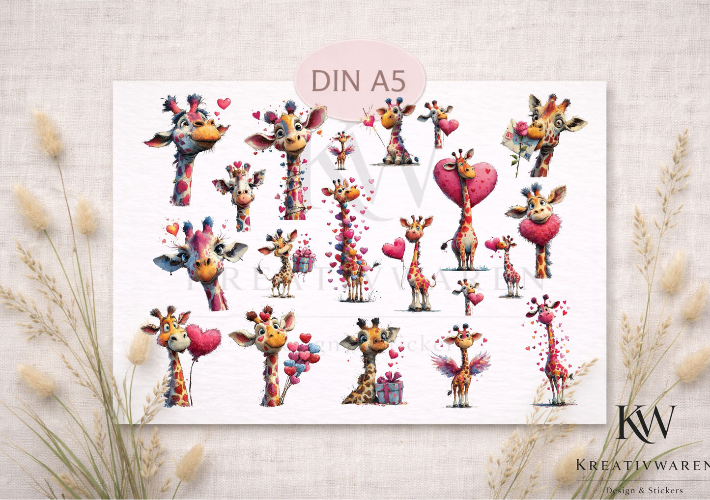Rub Ons „Giraffenliebe“ – DIN A5 Rub-On Sheet, randlos
