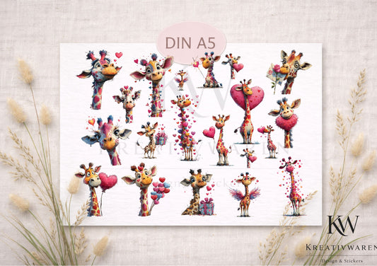 Rub Ons „Giraffenliebe“ – DIN A5 Rub-On Sheet, randlos