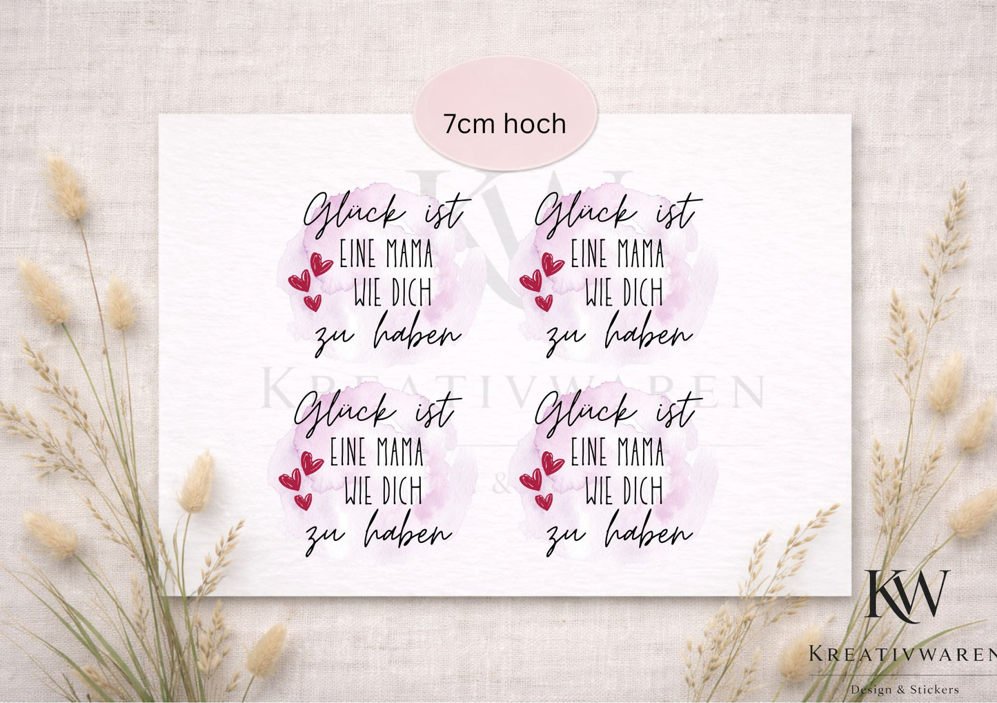 Rub Ons „Glück ist eine Mama wie dich zu haben“ – 7 cm, Rub-On Motiv, randlos