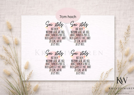 Rub Ons „Sei stolz auf dich“ – 7 cm, Rub-On, randlos, glänzend