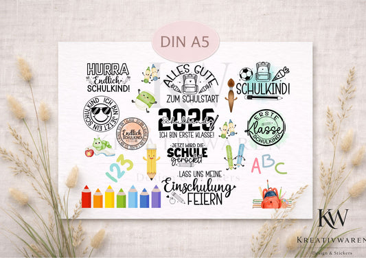 Rub Ons „Schulkind 2026 2.0“ – DIN A5 Rub-On Sheet, randlos, bunt