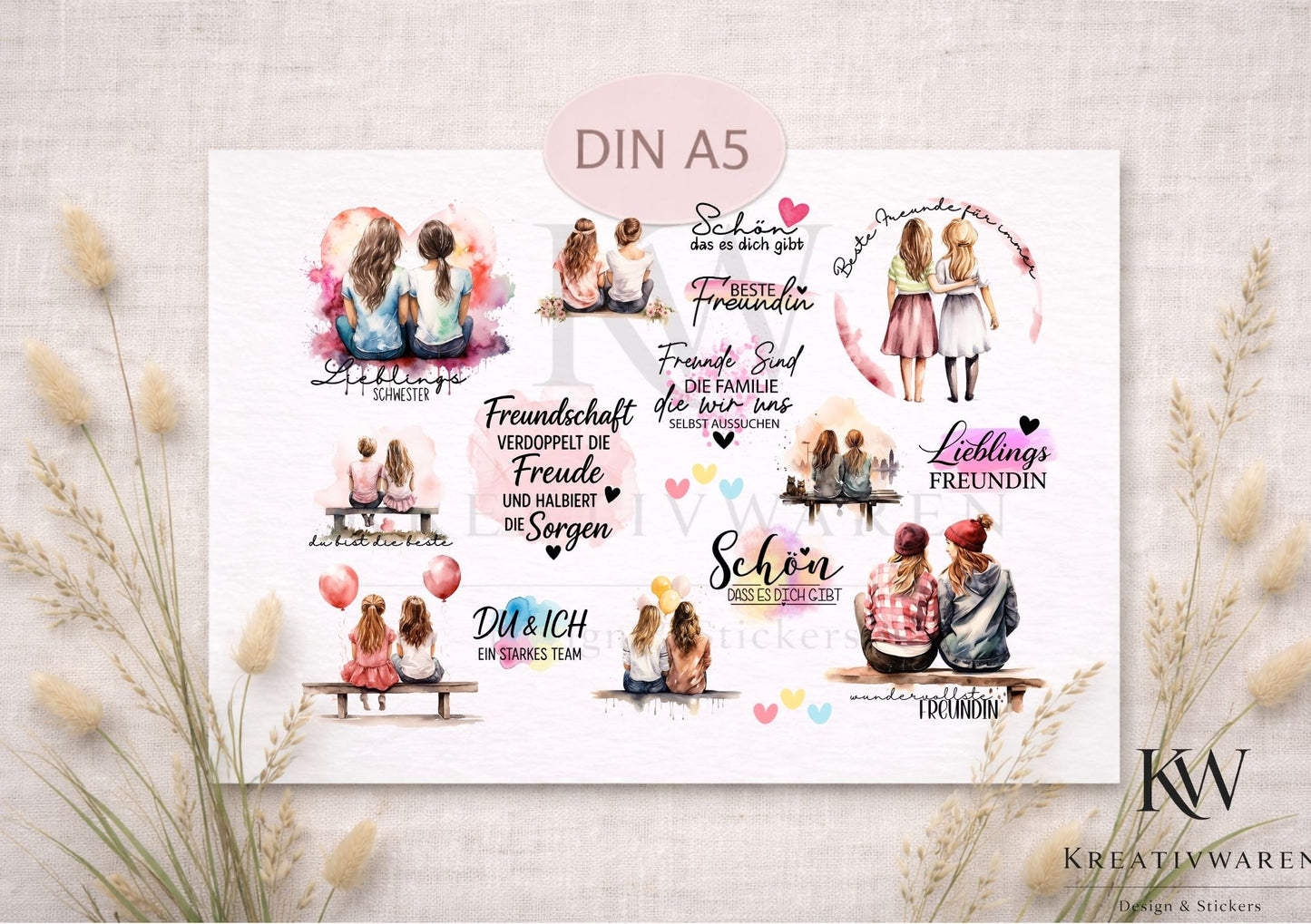 Rub Ons „Freundschaft ist alles #2“ – DIN A5 Rub-On Sheet, randlos