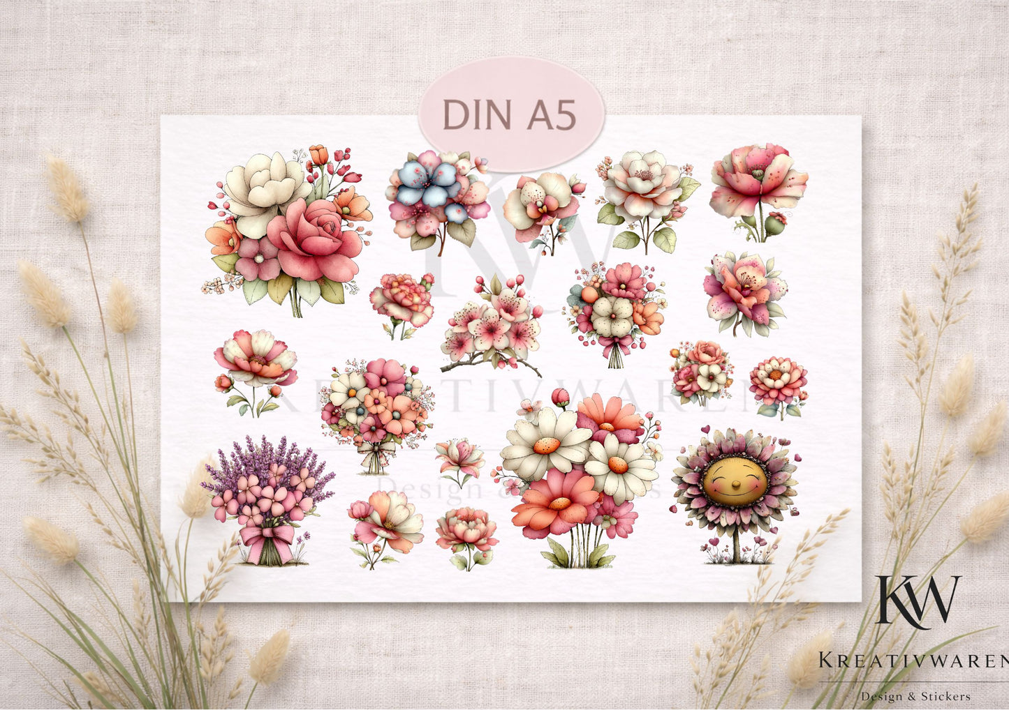 Rub Ons „Blumenliebe“ – DIN A5 Rub-On Sheet, randlos