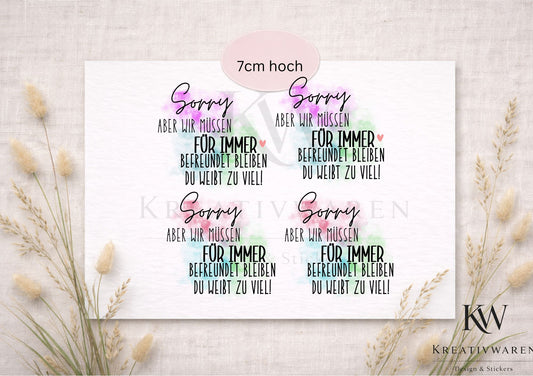 Rub Ons „Sorry, aber wir müssen für immer befreundet bleiben“ – 7 cm, Rub-On, randlos