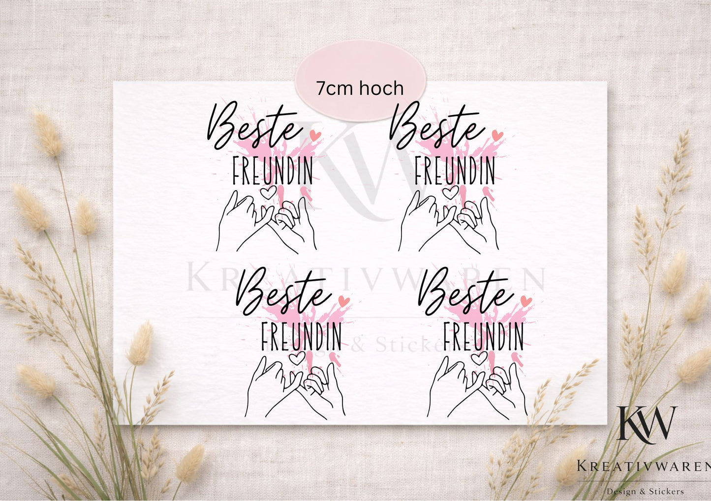 Rub Ons „Beste Freundin“ – 7 cm, Rub-On, randlos
