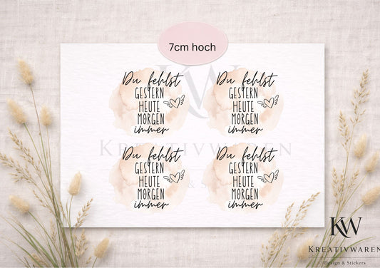 Rub Ons „Du fehlst – gestern, heute, morgen, immer“ – 7 cm, Rub-On, randlos
