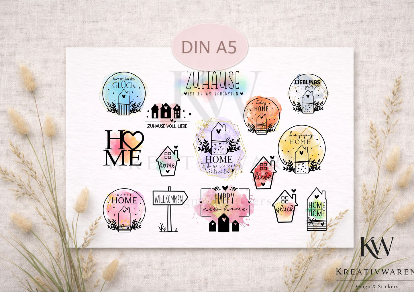 Rub Ons „HOME“ – DIN A5 Rub-On Sheet, randlos