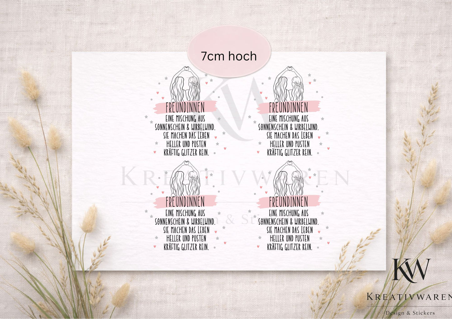 Rub Ons „Freundinnen – Mischung aus Sonnenschein & Wirbelwind“ – Motiv 7 cm, Rub-On, randlos