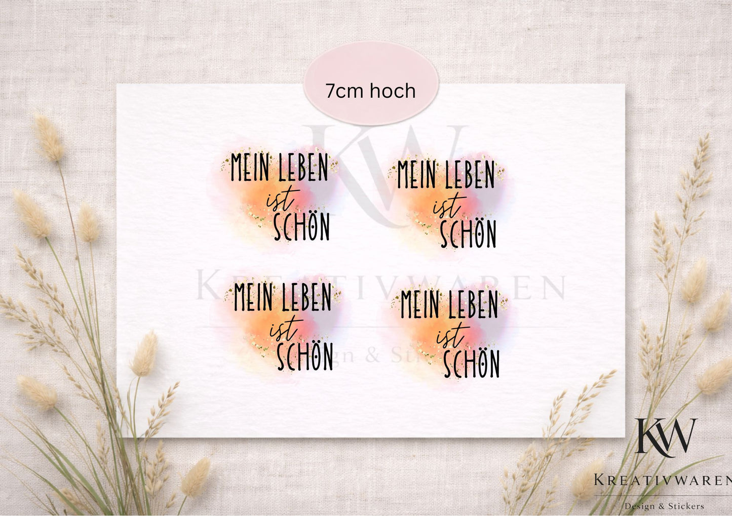 Rub Ons „Mein Leben ist schön – Pastell“ – Motiv 7 cm, Rub-On, randlos