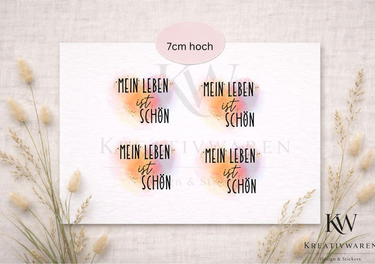 Rub Ons „Mein Leben ist schön – Pastell“ – Motiv 7 cm, Rub-On, randlos