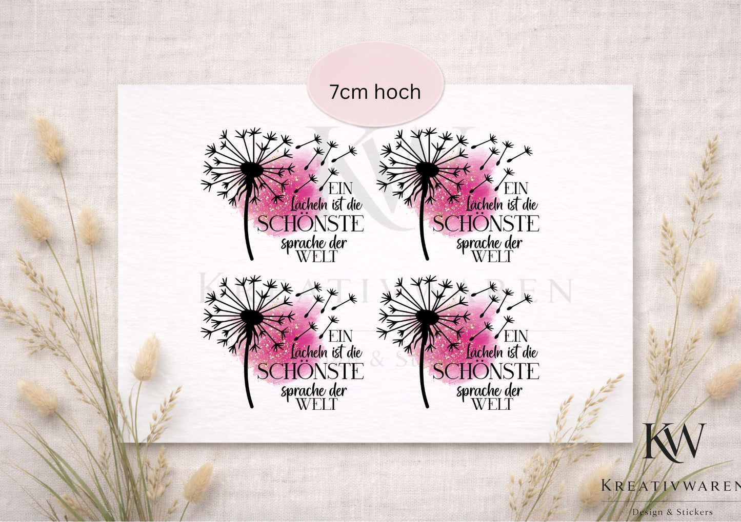 Rub Ons „Lächeln – schönste Sprache der Welt“ – Motiv 7 cm, Rub-On, randlos