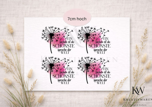 Rub Ons „Lächeln – schönste Sprache der Welt“ – Motiv 7 cm, Rub-On, randlos