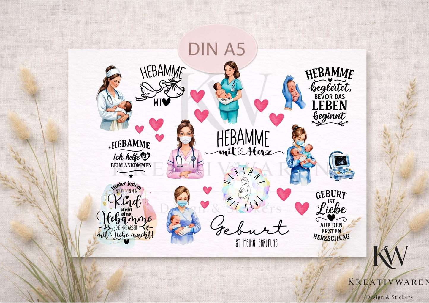 Rub Ons „Hebamme #3“ – DIN A5 Rub-On Sheet, randlos