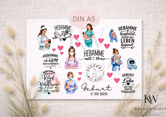 Rub Ons „Hebamme #3“ – DIN A5 Rub-On Sheet, randlos