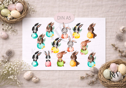 Rub Ons „Osterhasenliebe“ – A5 Rub-On Sheet, randlos, Ostermotive