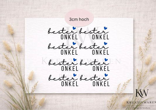 Rub Ons „bester Onkel“ – Motiv 3cm  A6 Rub-On Sheet, randlos