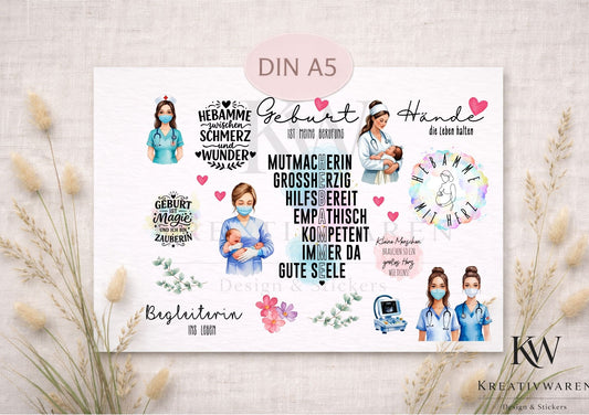 Rub Ons „Hebamme #2“ – DIN A5 Rub-On Sheet, randlos