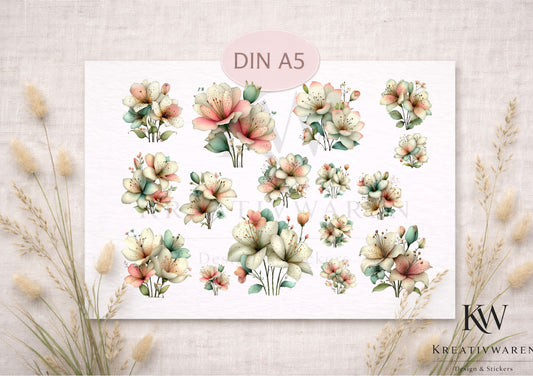 Rub Ons „Zarte Blütenwelt“ – DIN A5 Rub-On Sheet, randlos