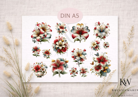 Rub Ons „Blütenromantik“ – DIN A5 Rub-On Sheet, randlos