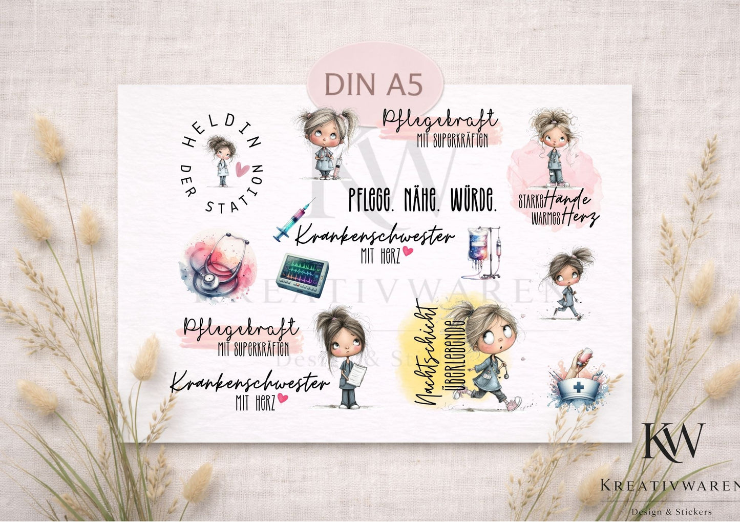 Rub Ons „Pflegerin“ – DIN A5 Rub-On Sheet, randlos