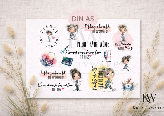 Rub Ons „Pflegerin“ – DIN A5 Rub-On Sheet, randlos