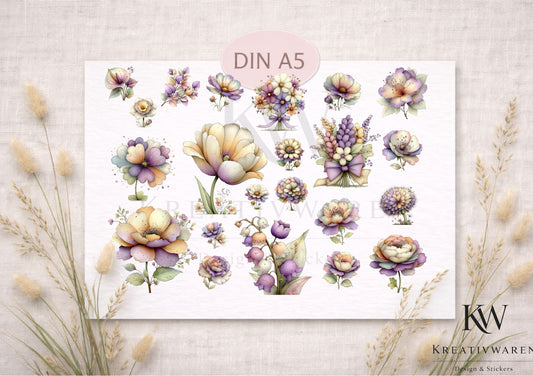 Rub Ons „Blütenharmonie“ – DIN A5 Rub-On Sheet, randlos