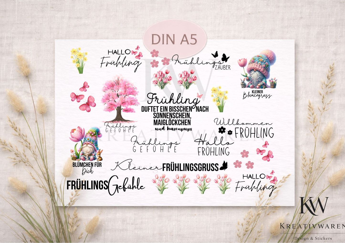 Rub Ons „Frühlingsgefühle“ – A5 Rub-On Sheet, randlos
