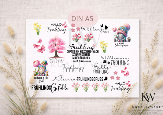 Rub Ons „Frühlingsgefühle“ – A5 Rub-On Sheet, randlos