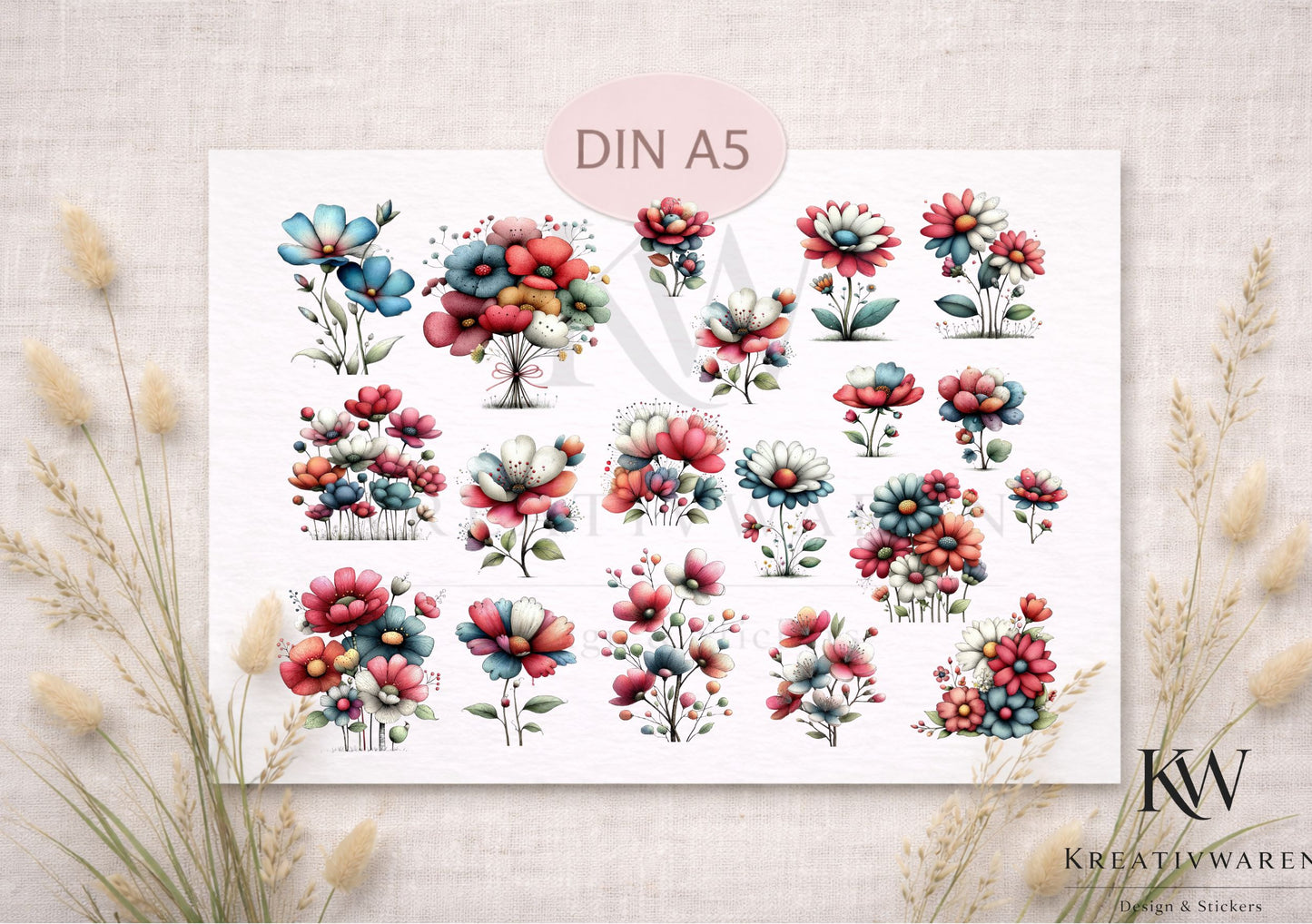 Rub Ons „Blütenliebe“ – DIN A5 Rub-On Sheet, randlos