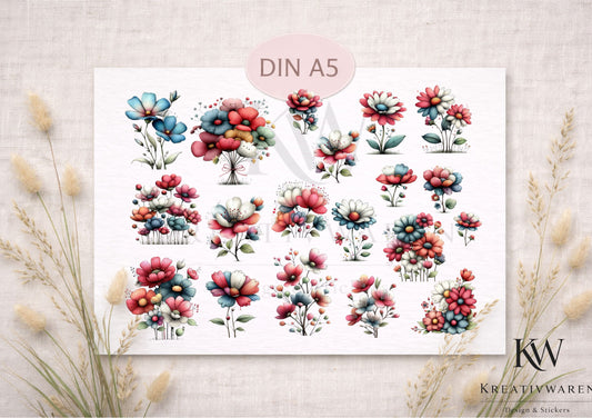 Rub Ons „Blütenliebe“ – DIN A5 Rub-On Sheet, randlos