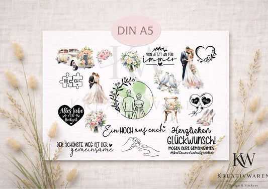 Rub Ons „Hochzeit & Liebe“ DIN A5 Rub-On Sheet, randlos
