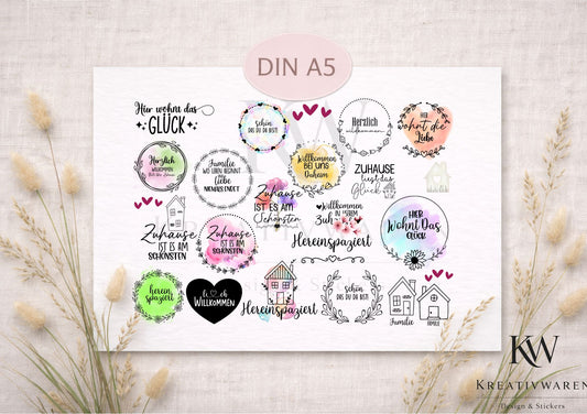 Rub Ons „Zuhause & Glück“ – DIN A5 Rub-On Sheet, randlos
