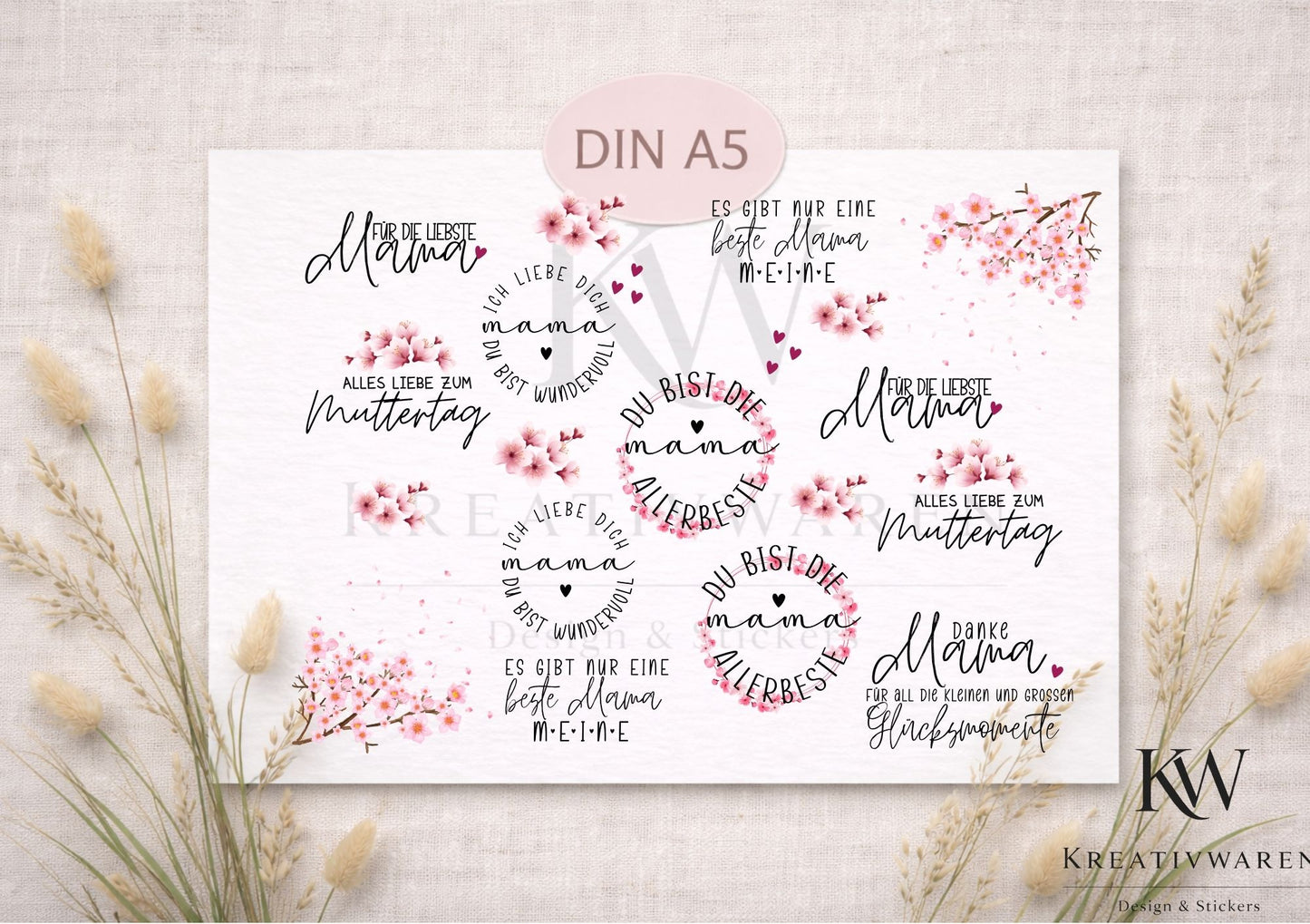 Rub Ons „Für die liebste Mama - Muttertag“ – DIN A5 Rub-On Sheet, randlos
