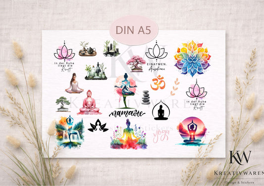 Rub Ons „Namaste Yoga & Achtsamkeit“ – DIN A5 Rub-On Sheet, randlos