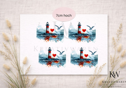 Rub Ons „Bunter Leuchtturm mit Herz“ – Motiv 7 cm, Rub-On, randlos