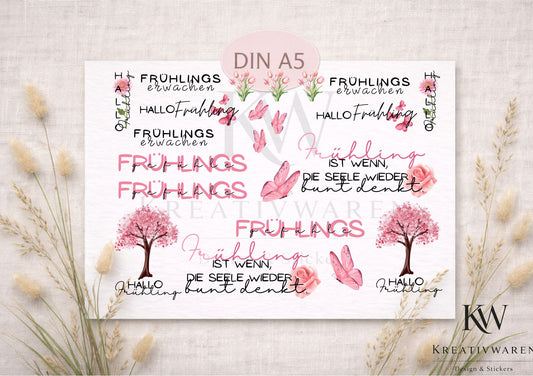 Rub Ons „Hallo Frühling“ – A5 Rub-On Sheet, randlos