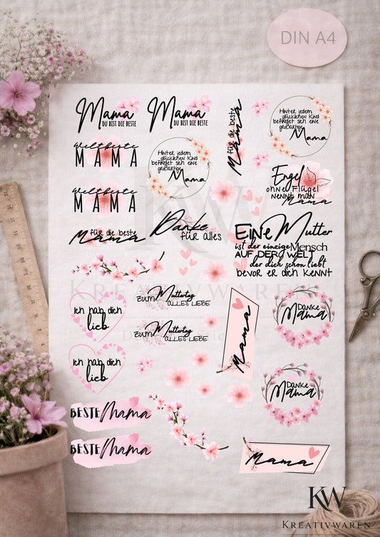 Rub Ons „Alles Liebe Mama“ – DIN A4 Rub-On Sheet, randlos