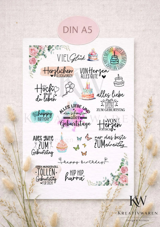 Rub Ons „Geburtstagswünsche“ – A5 Rub-On Sheet, randlos