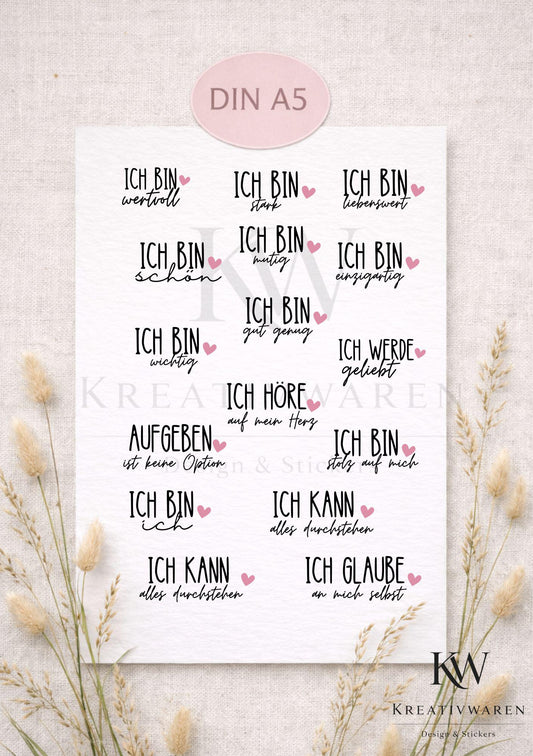 Rub Ons „Affirmation Ich bin...“ – A5 Rub-On Sheet, randlos