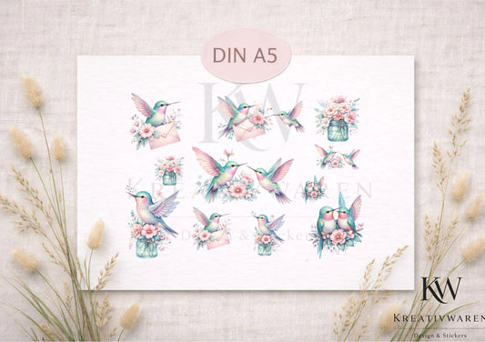 Rub Ons „Kolibri" – DIN A5 Rub-On Sheet, randlos