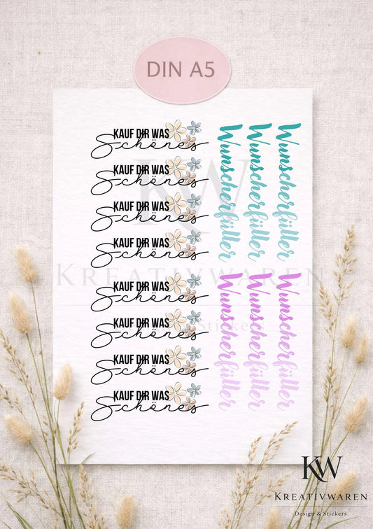 Rub Ons „Kauf dir was schönes - Wunscherfüller“ – A5 Rub-On Sheet, randlos