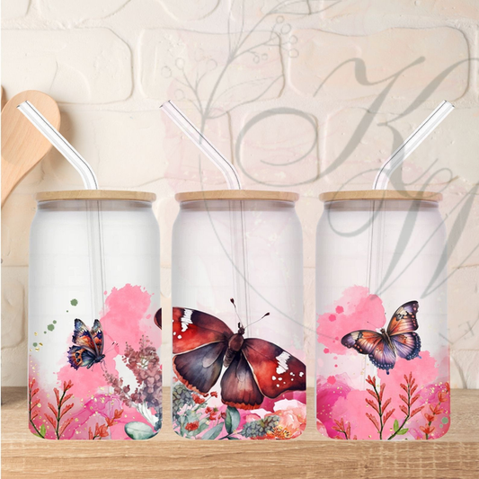 Trinkgläser 16oz Rub Ons " Schmetterling bunt 2.0" No.348
