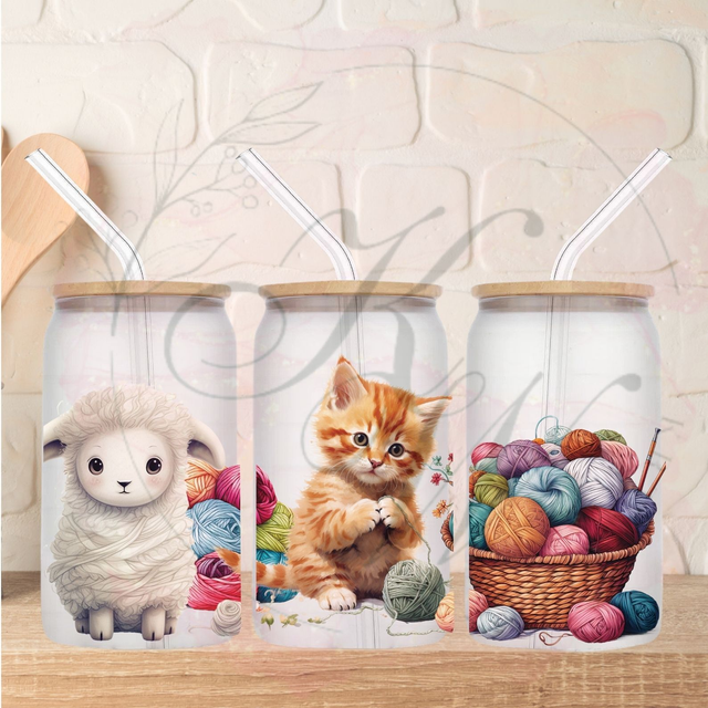 Trinkgläser 16oz Rub Ons "Wollkatze" No.299