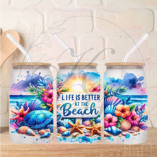 Trinkgläser 16oz Rub Ons "life is better at the beach" No.280
