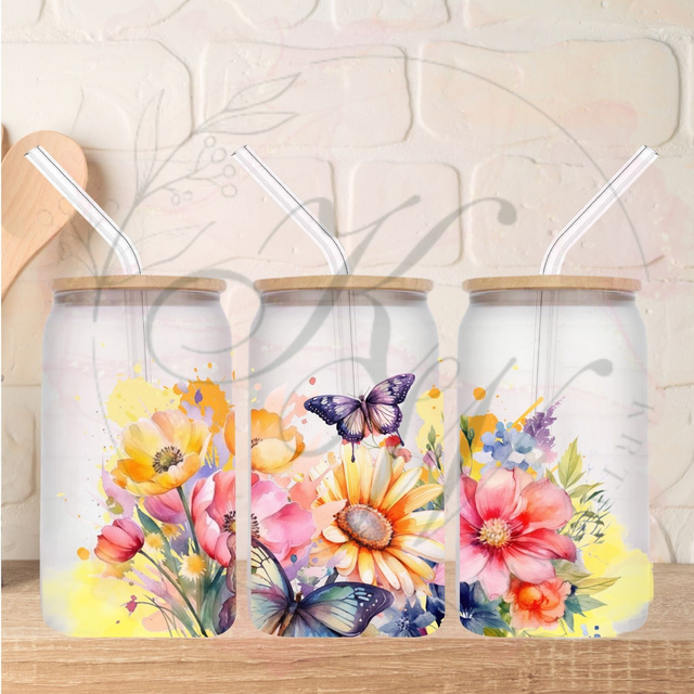 Trinkgläser 16oz Rub Ons "Schmetterling gelb" No.320