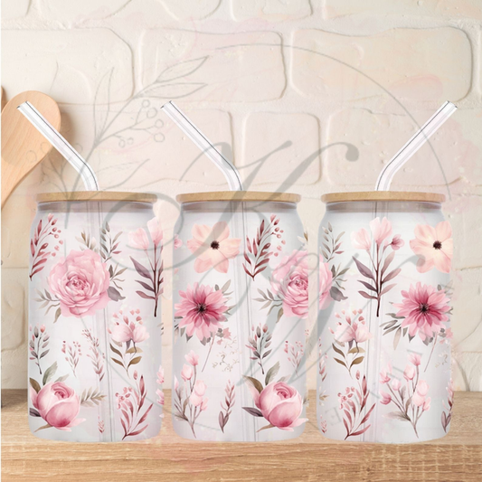 Trinkgläser 16oz Rub Ons "Flower Pink 2" No.296